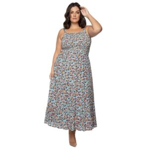 BLACK TAPE Trendy Plus Size Printed Smocked Maxi Dress In Floral Alley 2X NWT